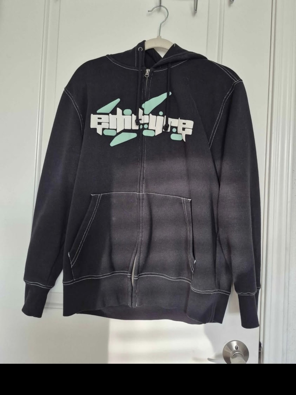 Empyre Black Zip-Up Hoodie with Mint Graphic